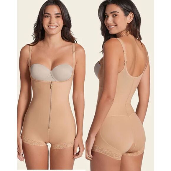 LEONISA SHAPEWEAR NWT Open Bust Firm Compression Body Shaper Boyshort Small
